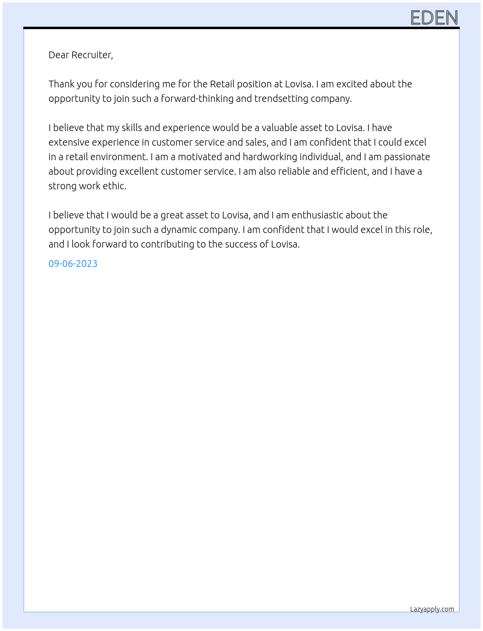 Retail At Lovisa Cover Letter