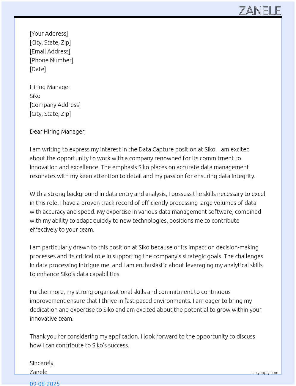 Data capture At Siko Cover Letter