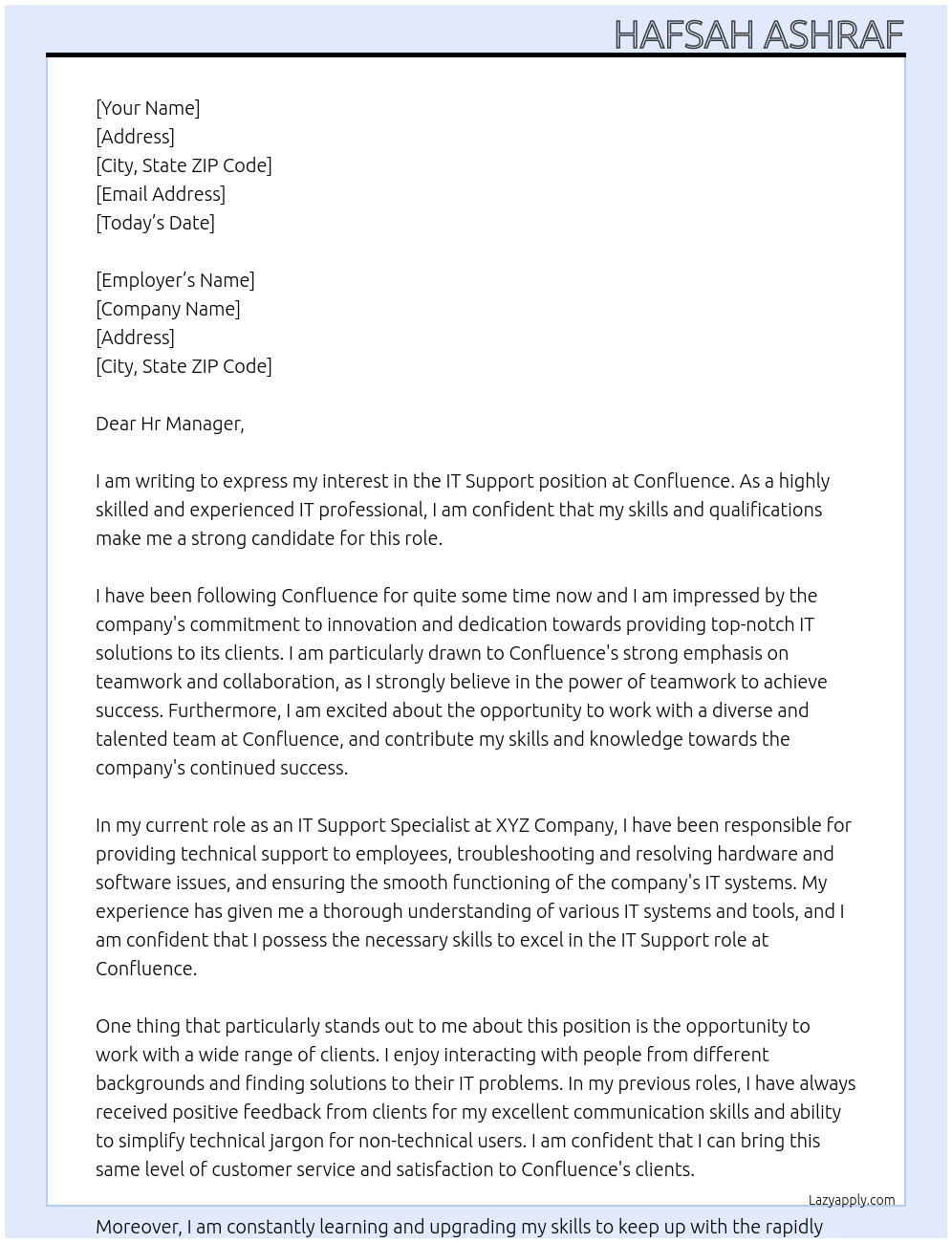 it support At Confluence Cover Letter