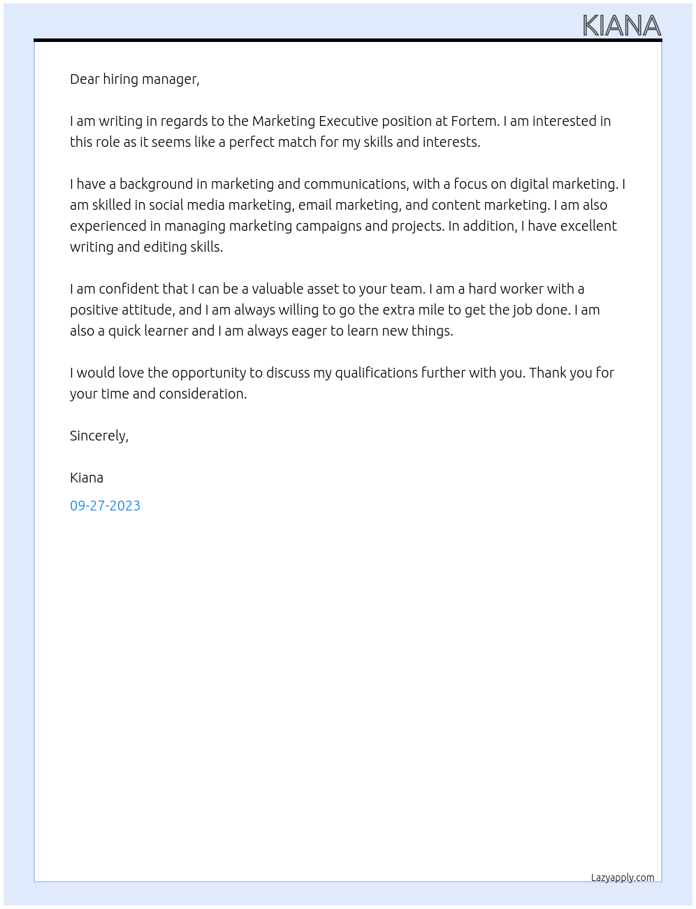 Marketing Executive At Fortem Cover Letter