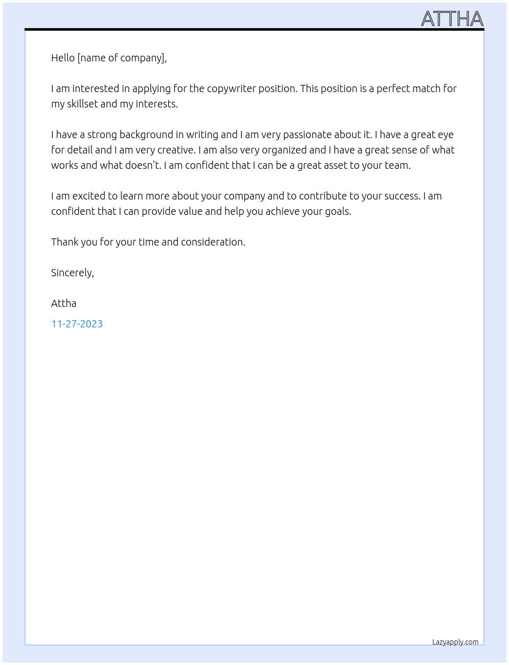copywriter At - Cover Letter