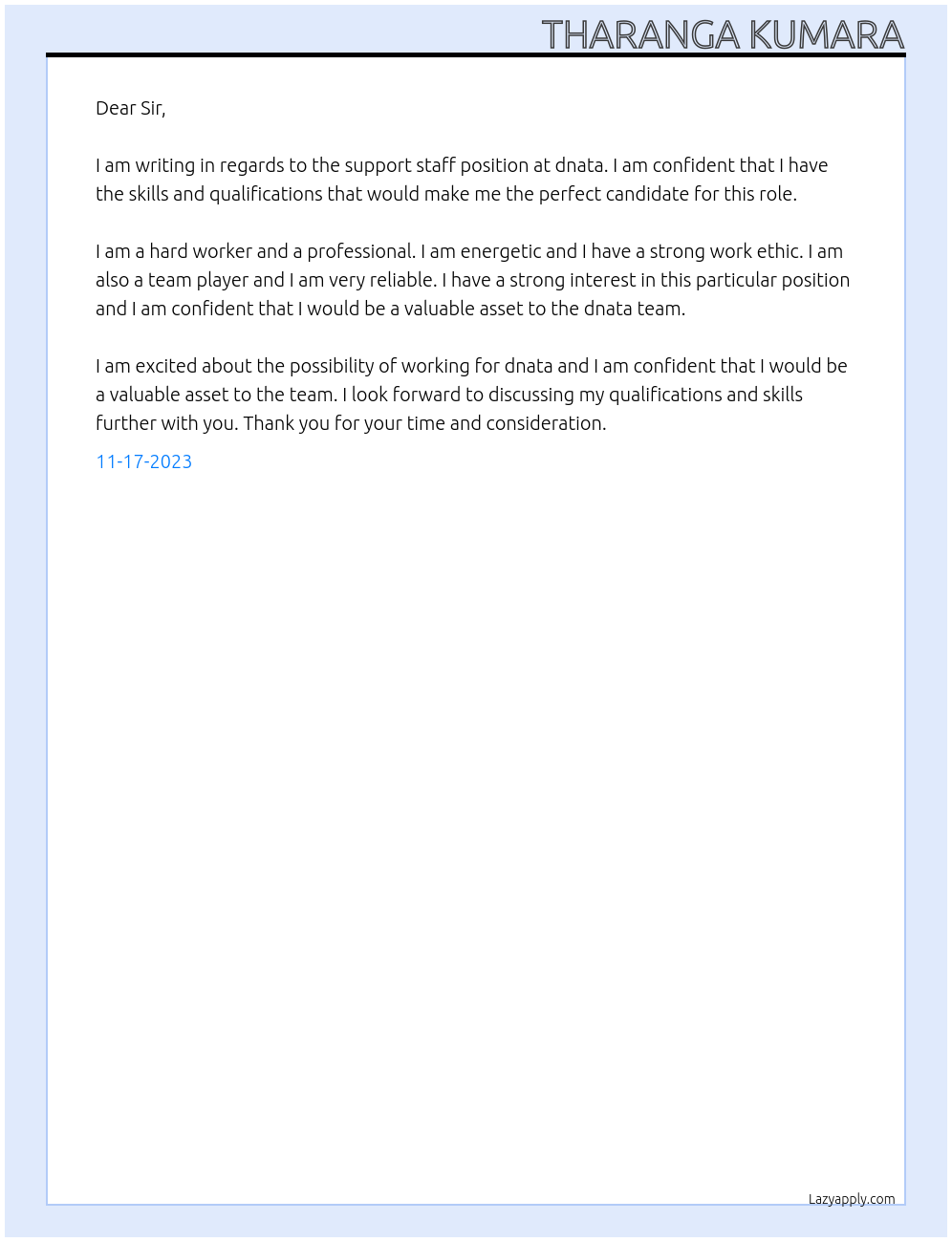 support staff  At dnata Cover Letter