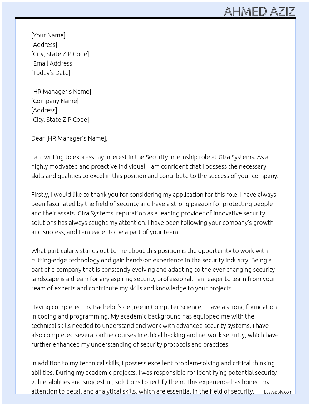 security  At Giza Systems  Cover Letter