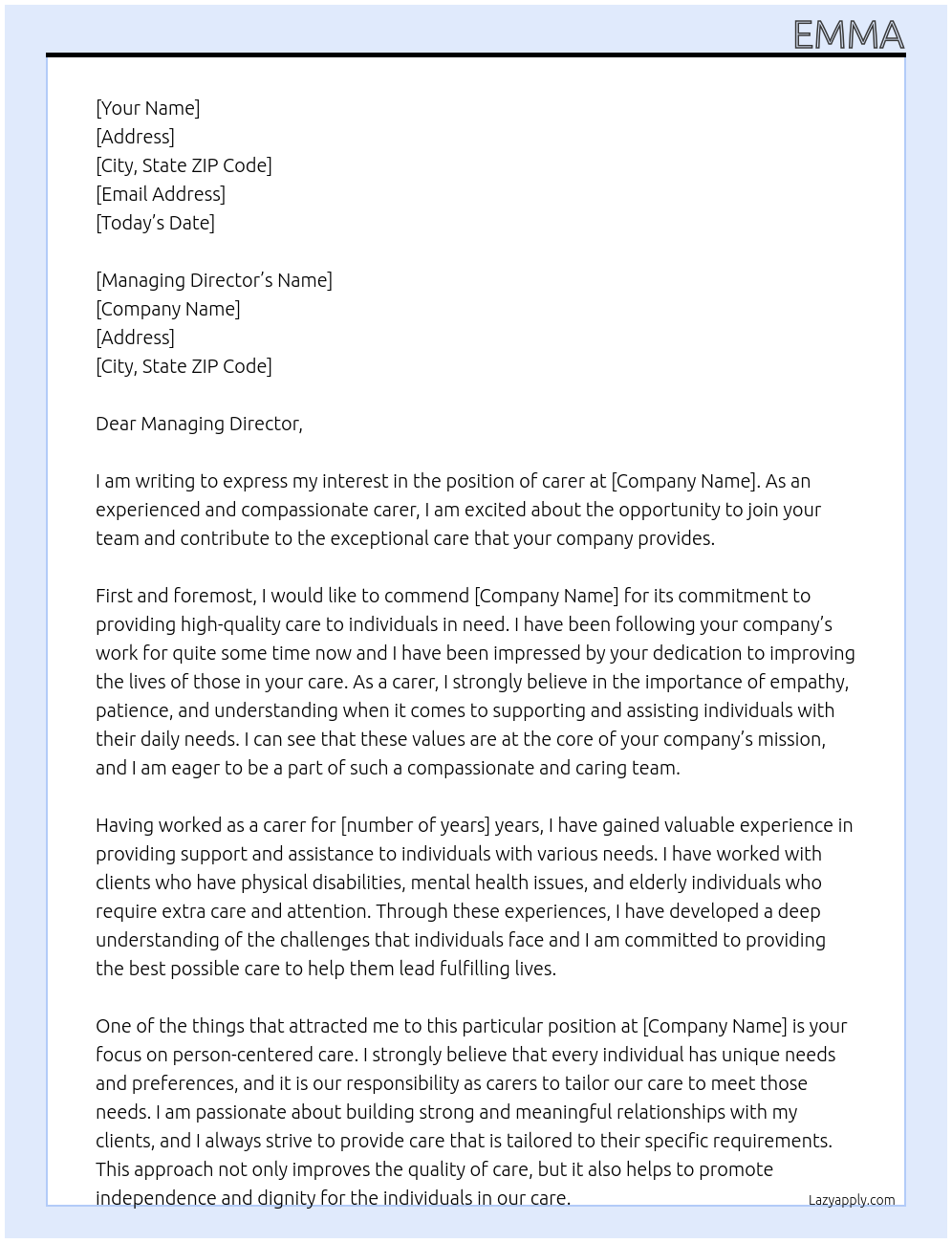 carer At carer Cover Letter