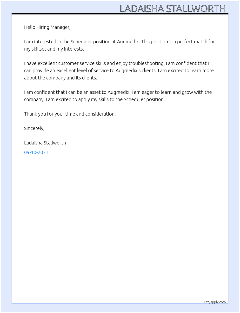 Scheduler At Augmedix Cover Letter