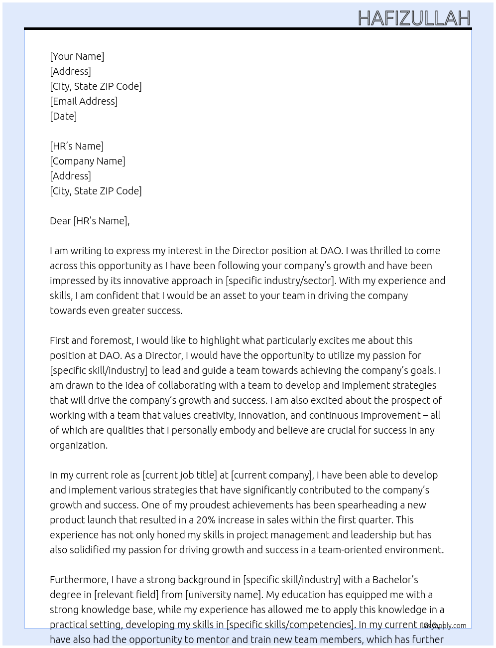 Director At DAO Cover Letter