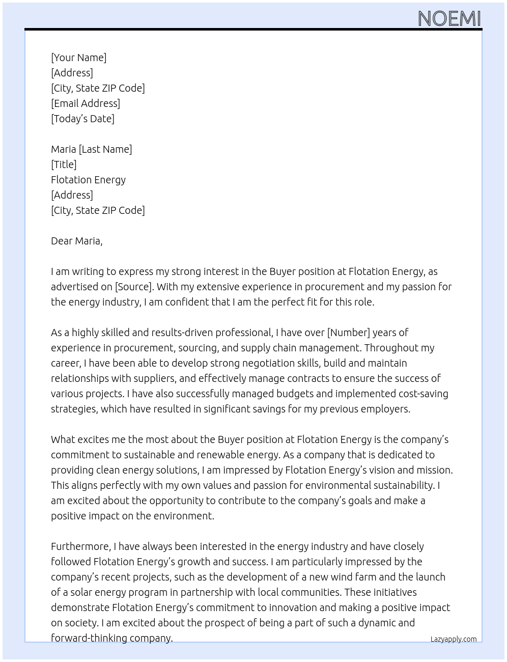 Buyer At Flotation Energy Cover Letter