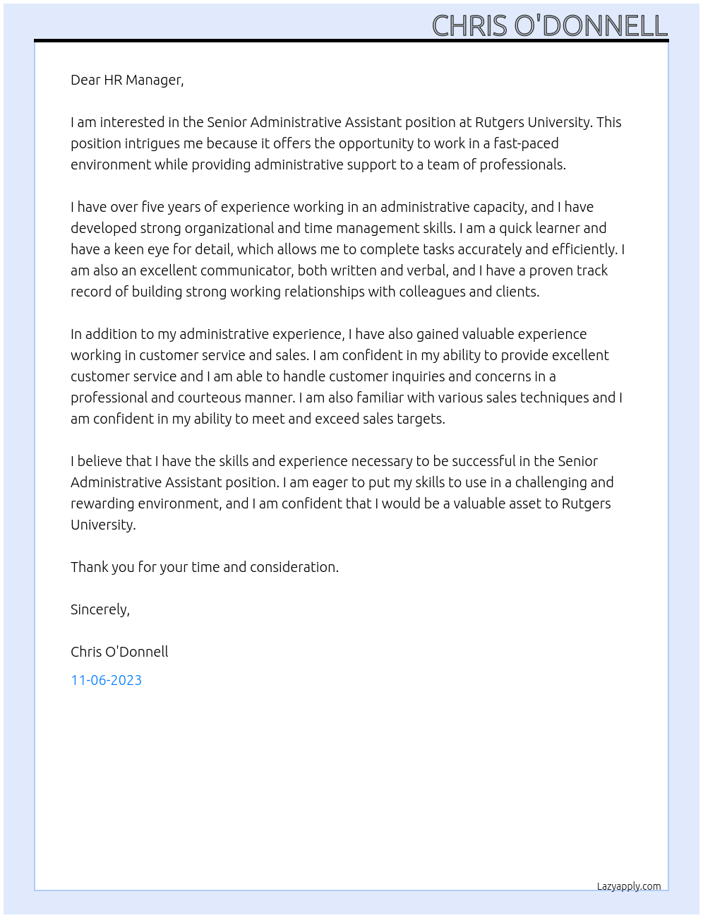 Senior Administrative Assistant At Rutgers University Cover Letter