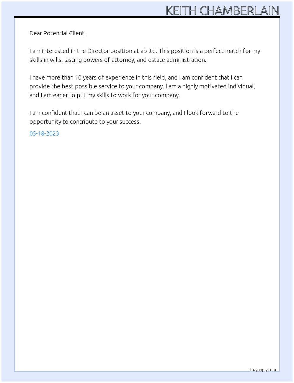 Director At ab ltd Cover Letter