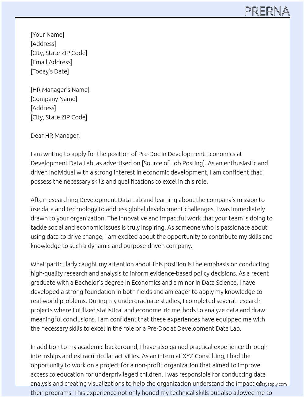 Cover letter for pre-doc in development economics - LazyApply