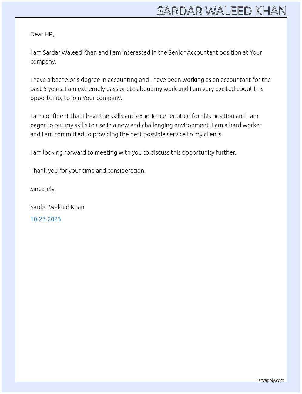 Senior Accountant At Your company Cover Letter