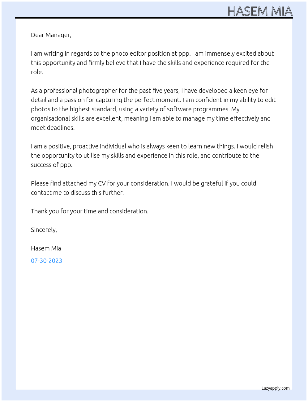 photo editor At ppp Cover Letter