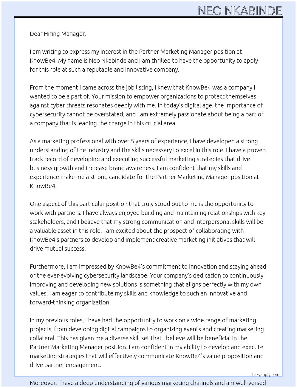 Cover letter for partner marketing manager - LazyApply