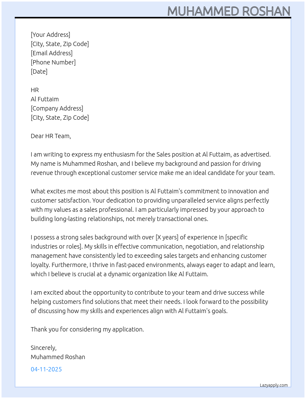Sales At Al futtaim Cover Letter