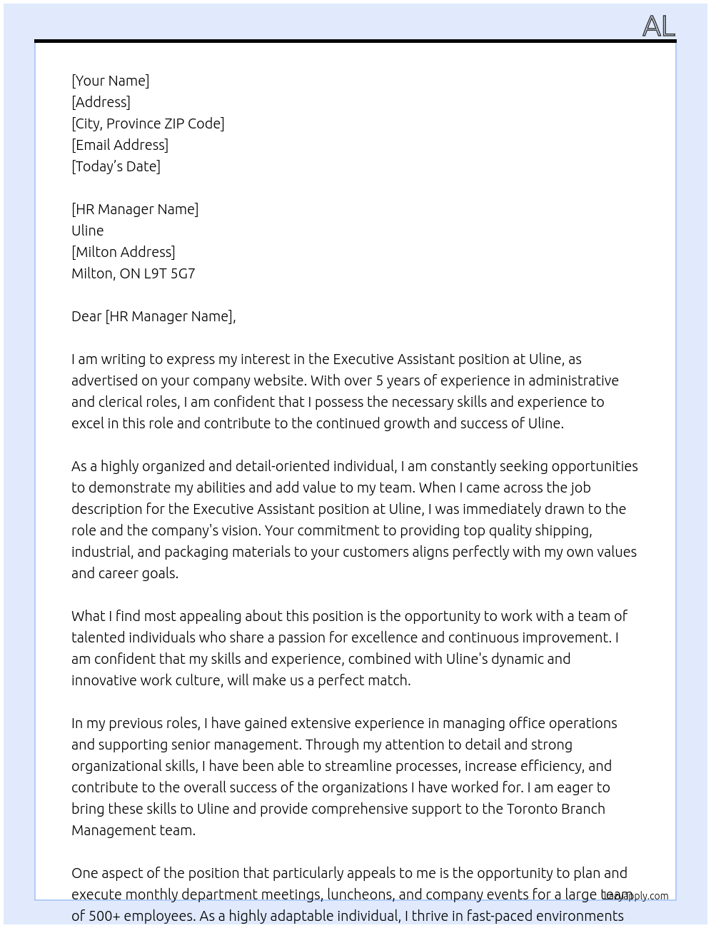 Executive Assistant At Uline Cover Letter