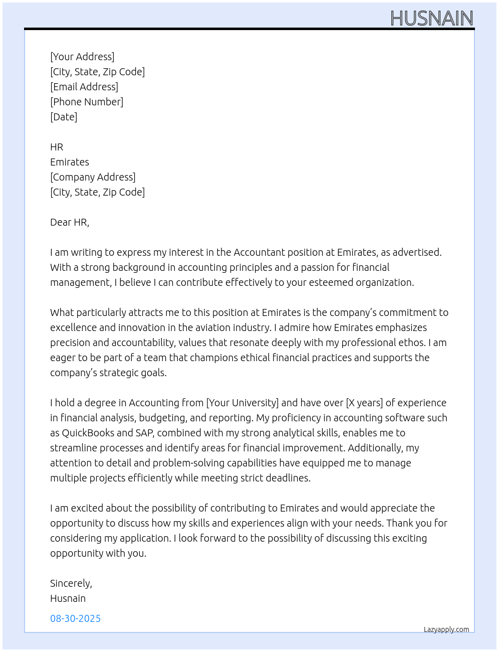 accountant At emriates Cover Letter