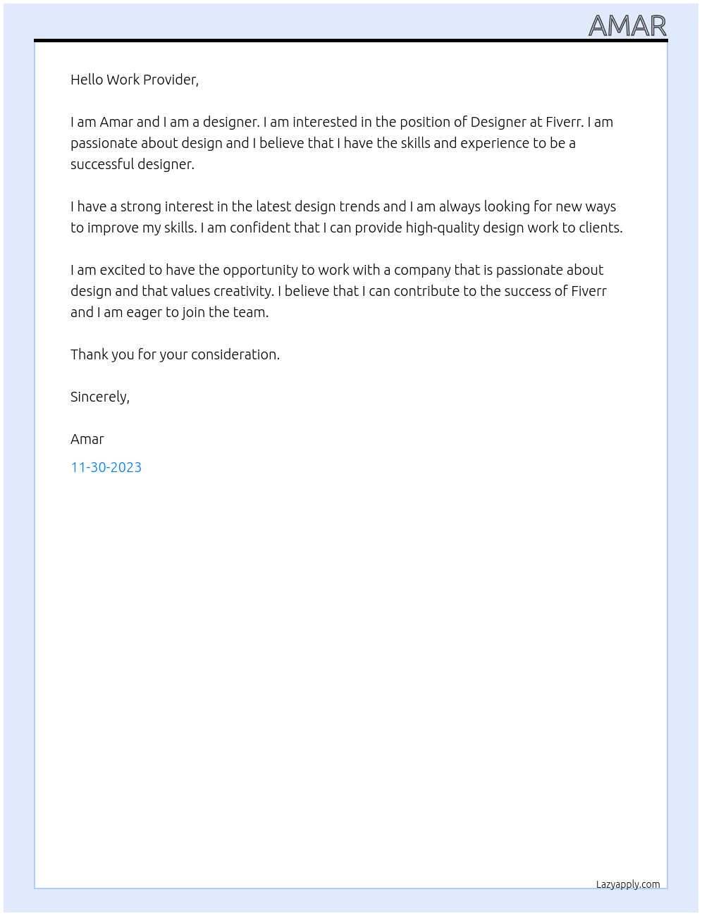 Designer At Fiverr Cover Letter