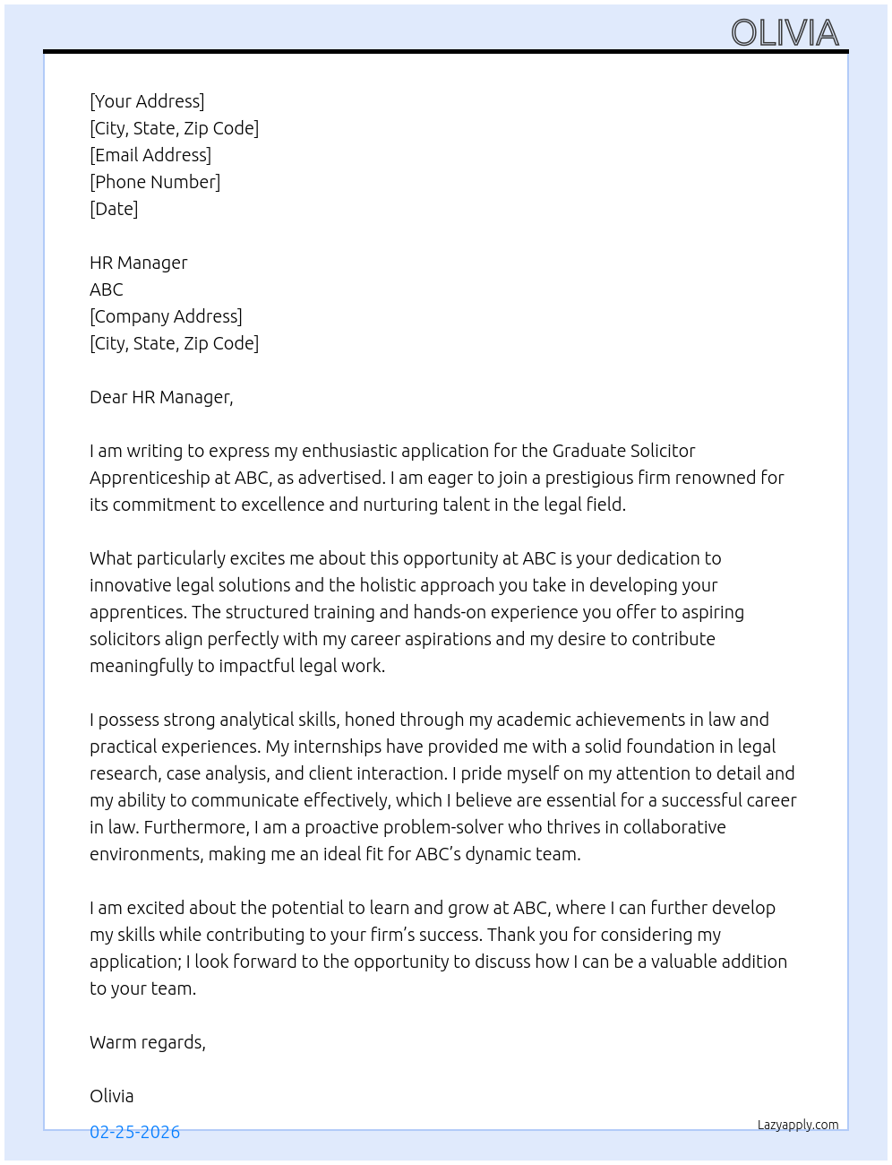 Graduate Solicitor Apprenticeship At ABC Cover Letter