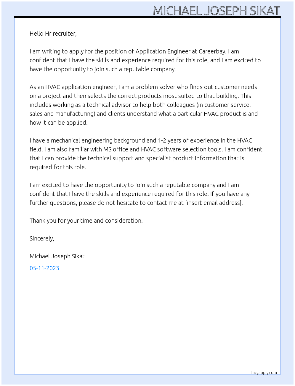 Application Engineer At Careerbay Cover Letter