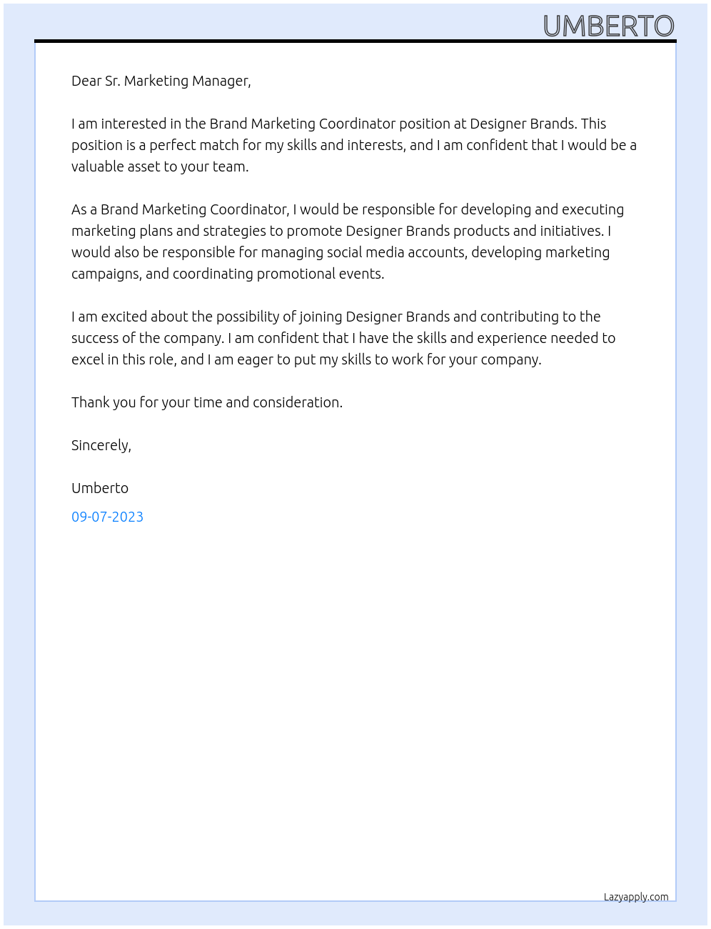 Brand Marketing Coordinator At Designer Brands Cover Letter