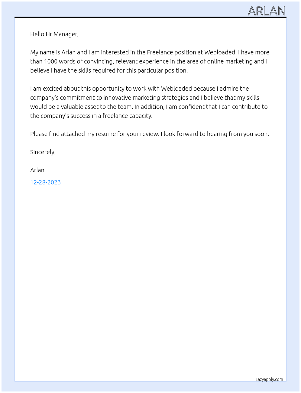 Freelance At Webloaded Cover Letter