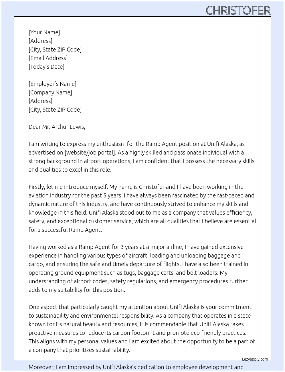 Ramp Agent At Unifi Alaska Cover Letter