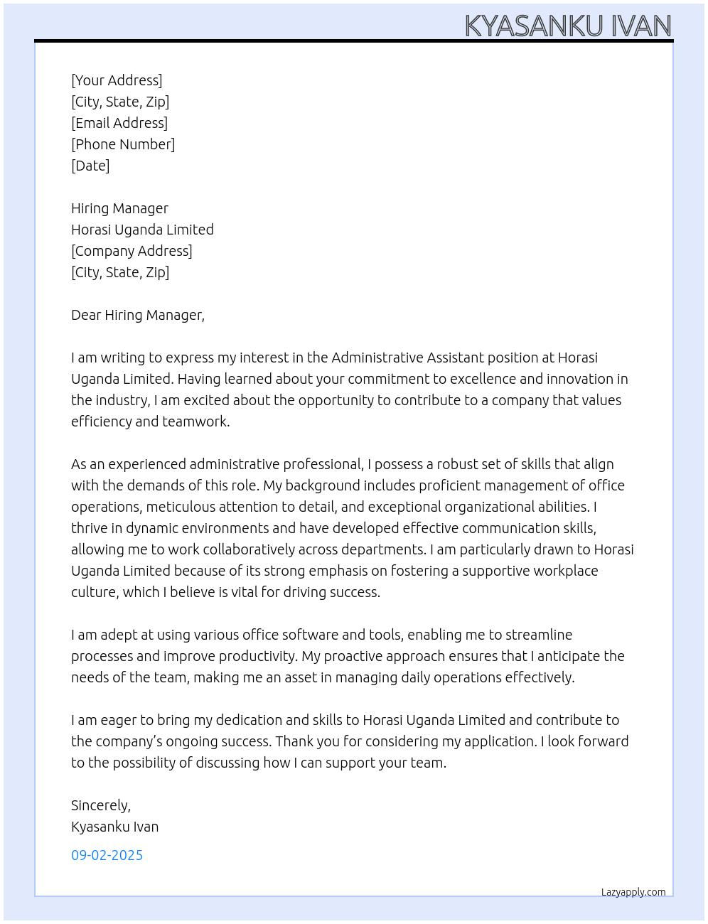 Administrative Assistant At Horasi Uganda Limited Cover Letter