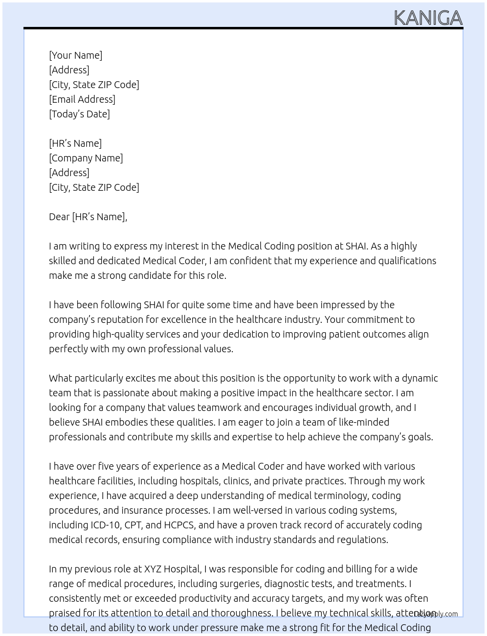 Medical Coding At SHAI Cover Letter