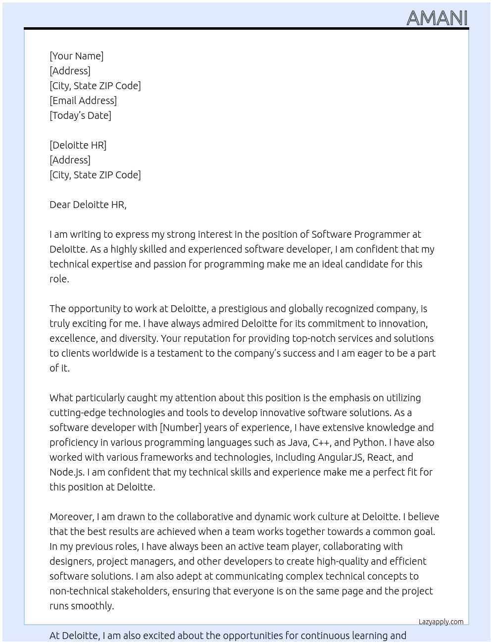 software programmer At Deloitte Cover Letter