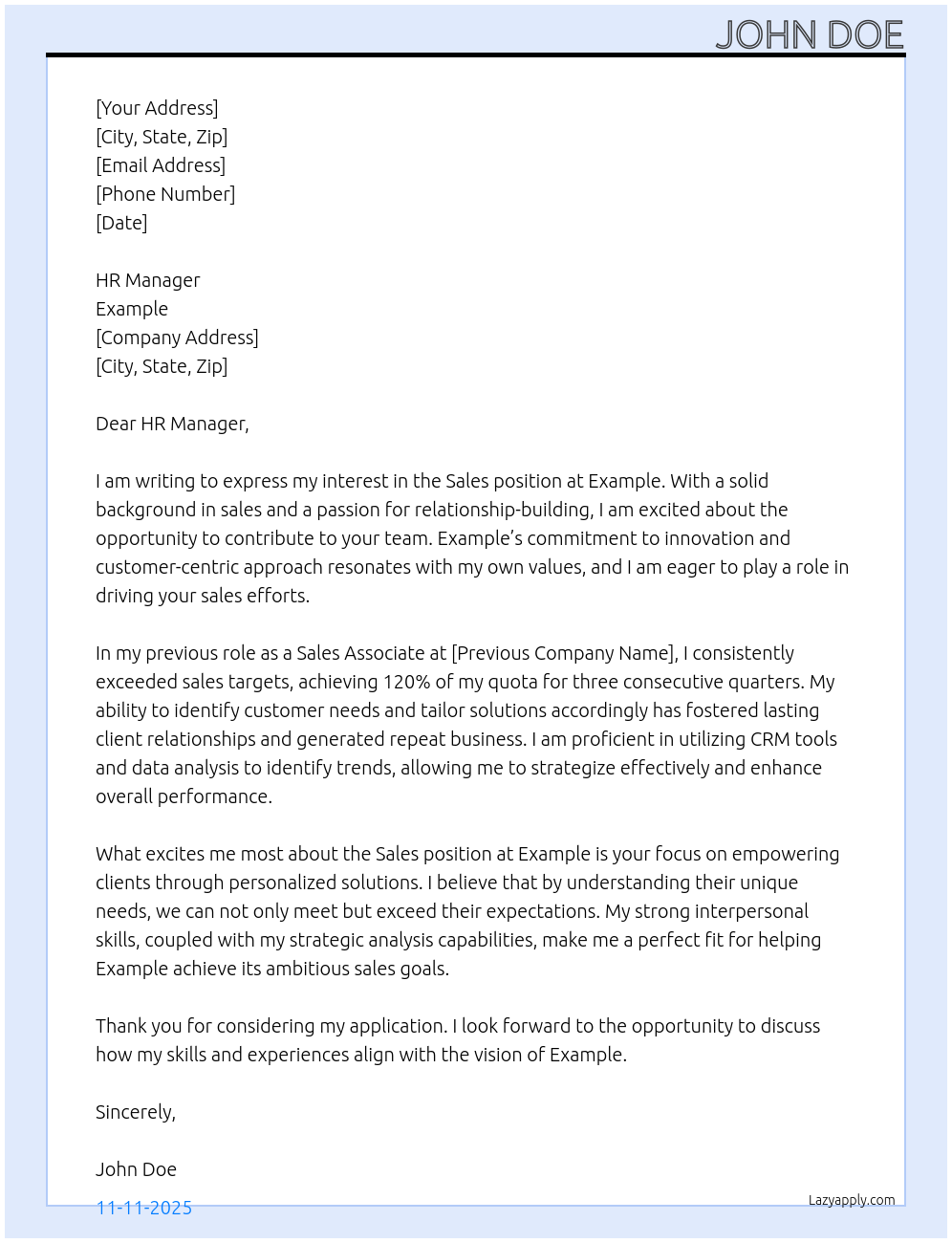 Sales At Example Cover Letter