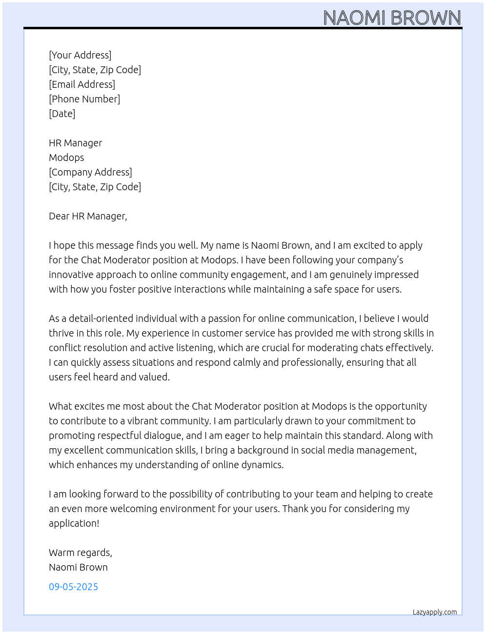 Cover letter for chat moderator - LazyApply