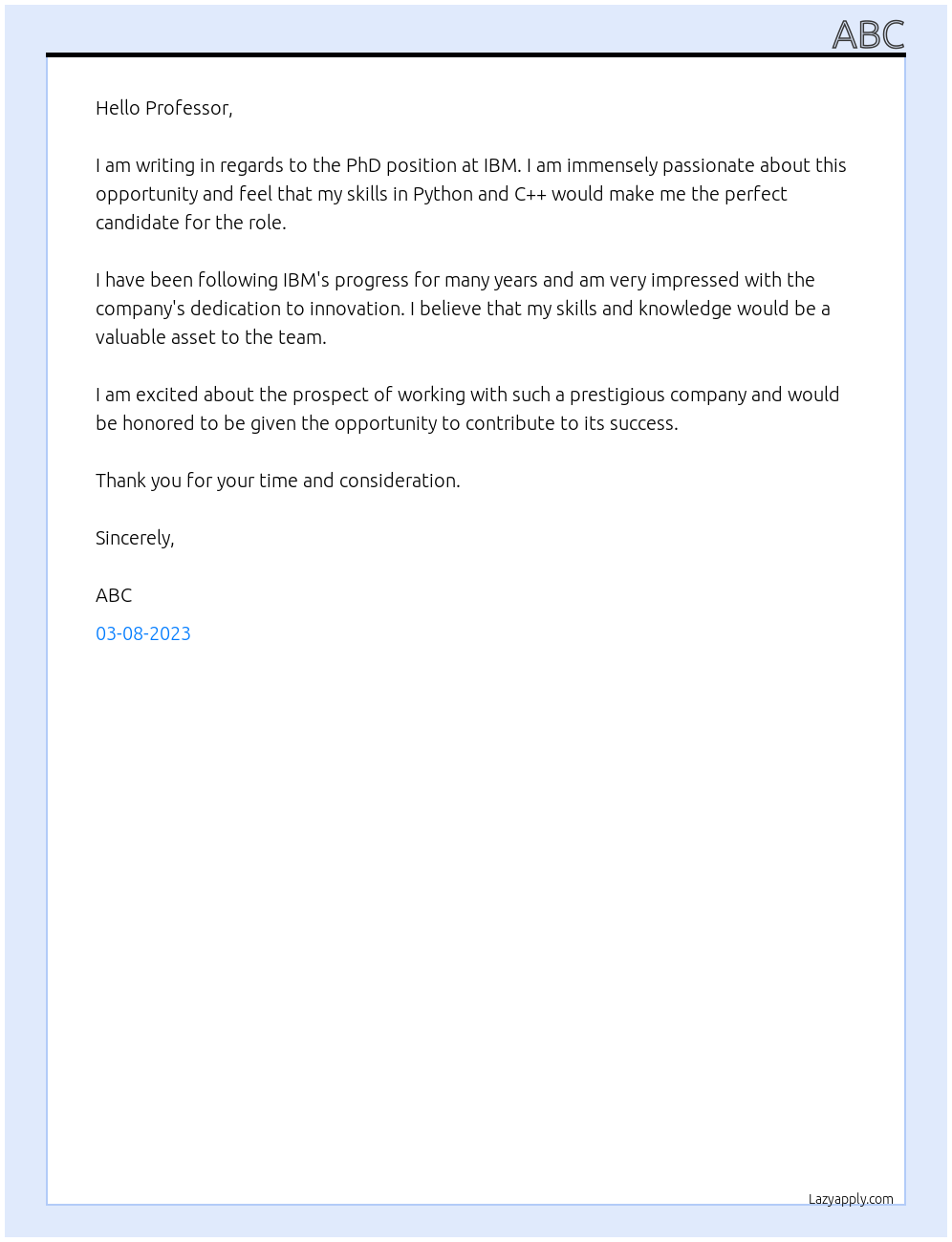 PhD At ibm Cover Letter