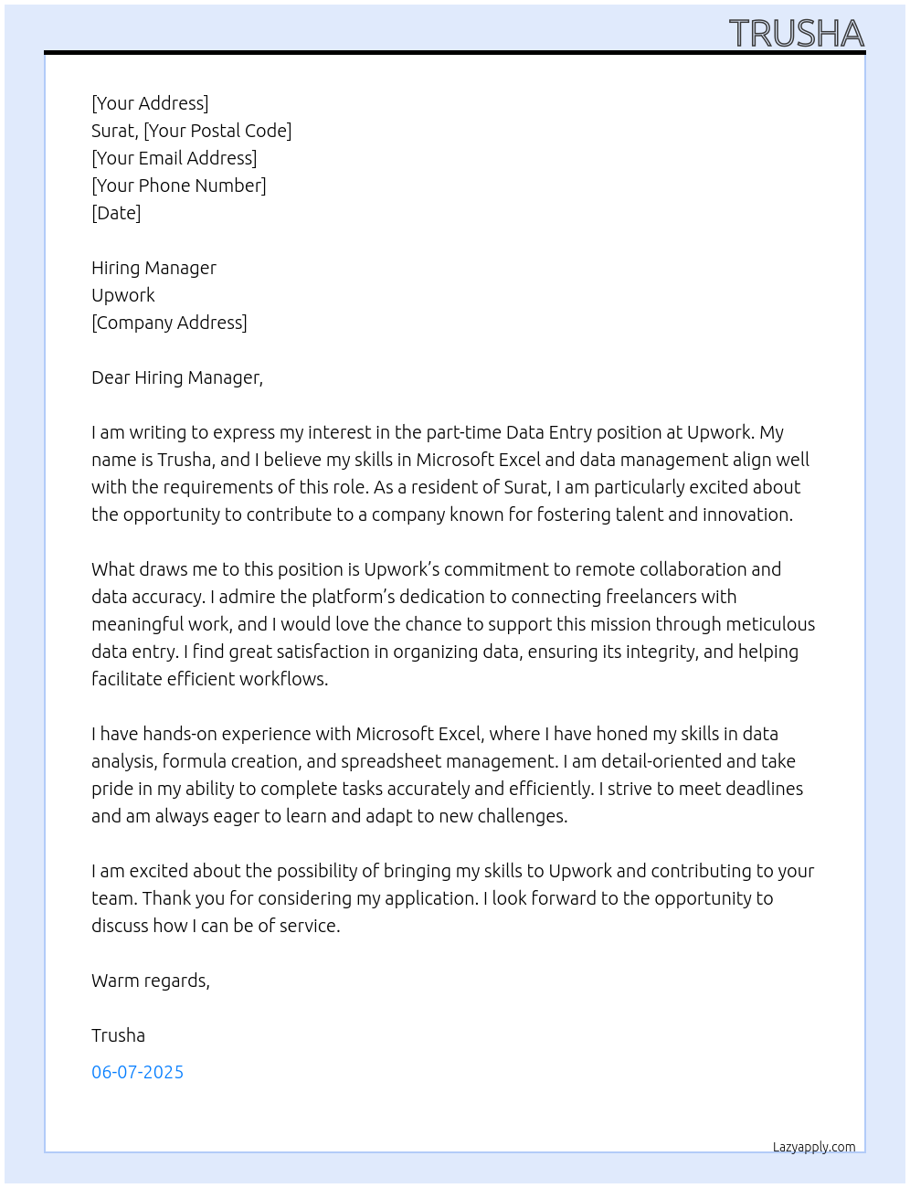 Cover letter for data entry, microsoft excel - LazyApply