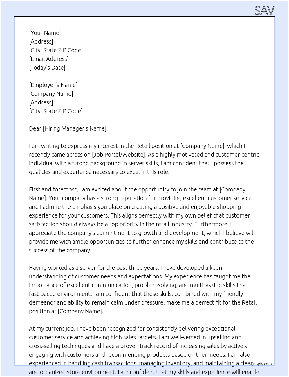 retail At retail Cover Letter