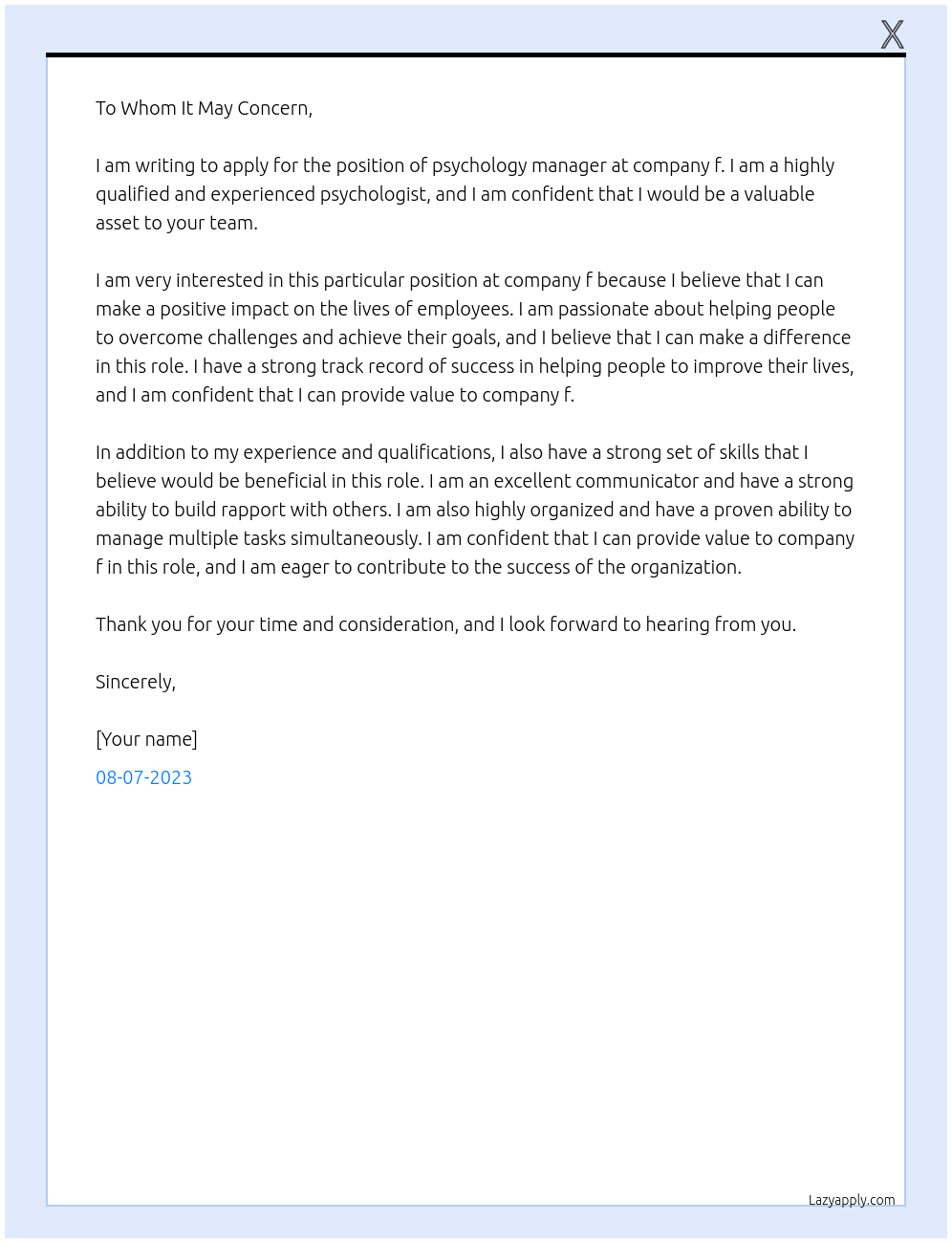 psychology At f Cover Letter