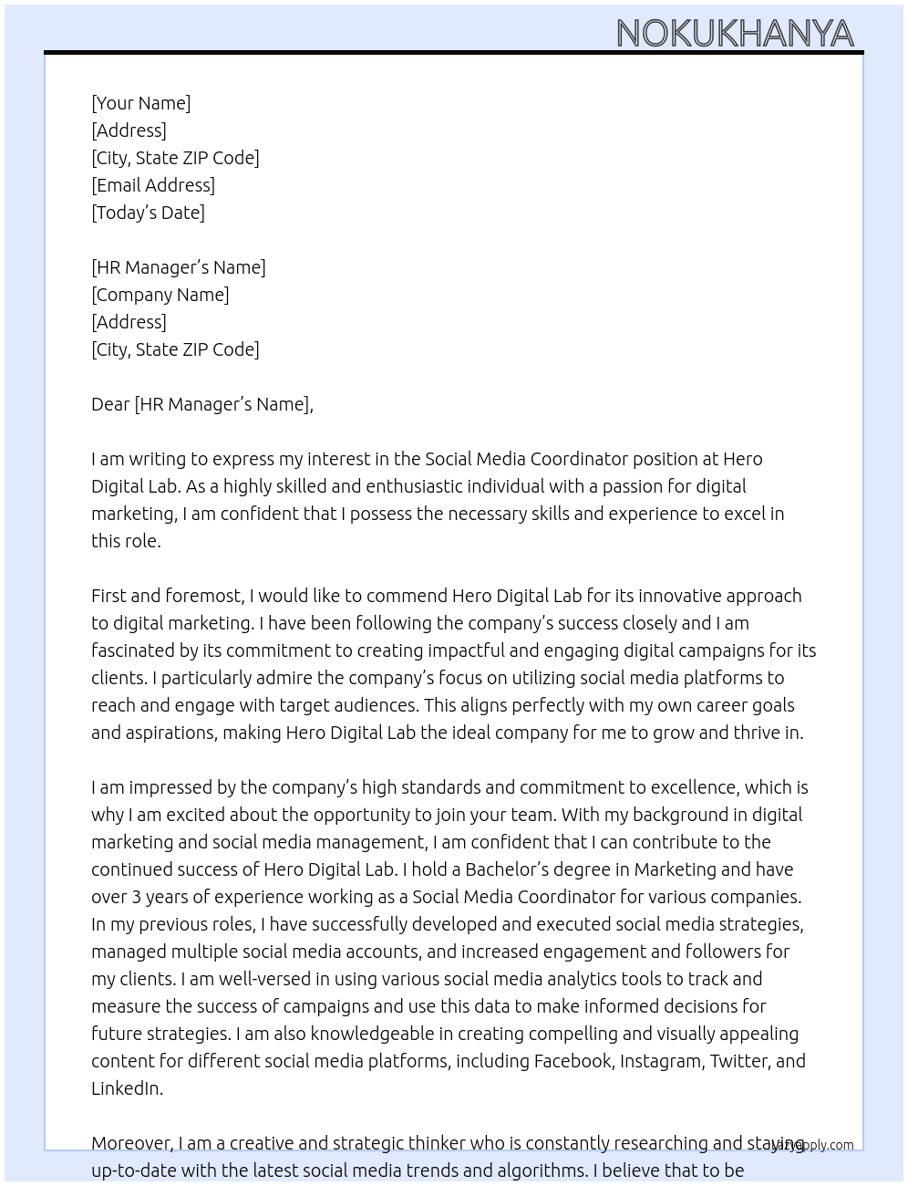 Social Media Coordinator At Hero Digital Lab Cover Letter