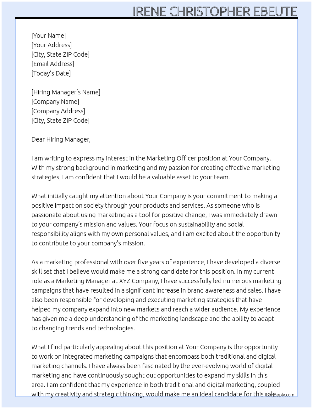 Marketing Officer At Your Company Cover Letter