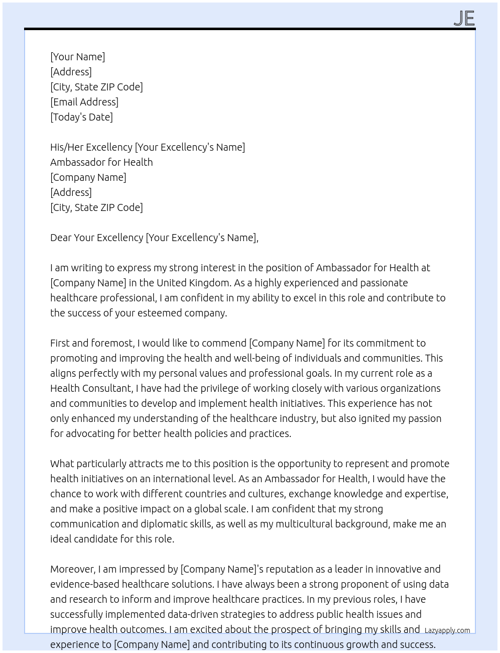 ambassador for health  At uk Cover Letter