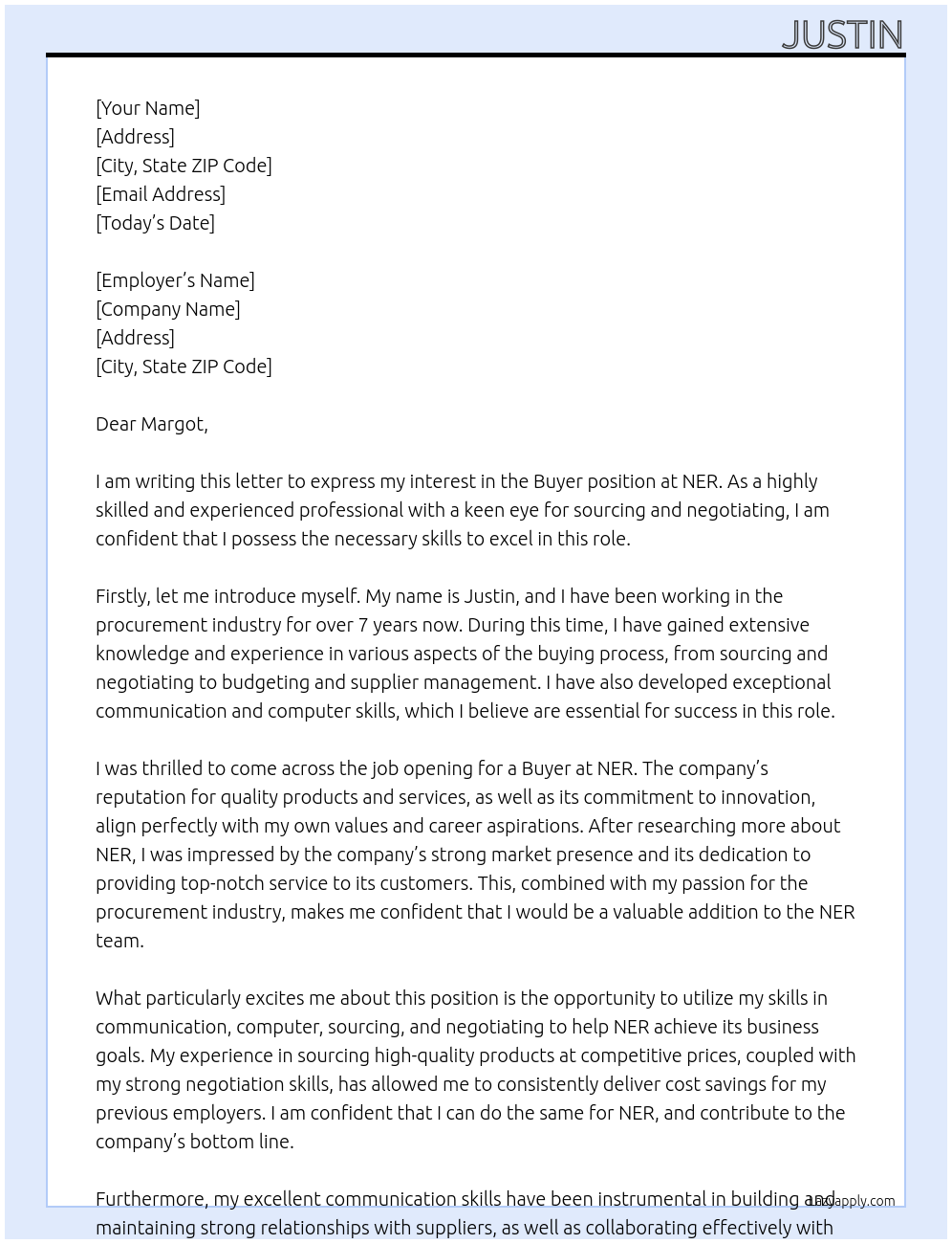 Buyer At NER Cover Letter
