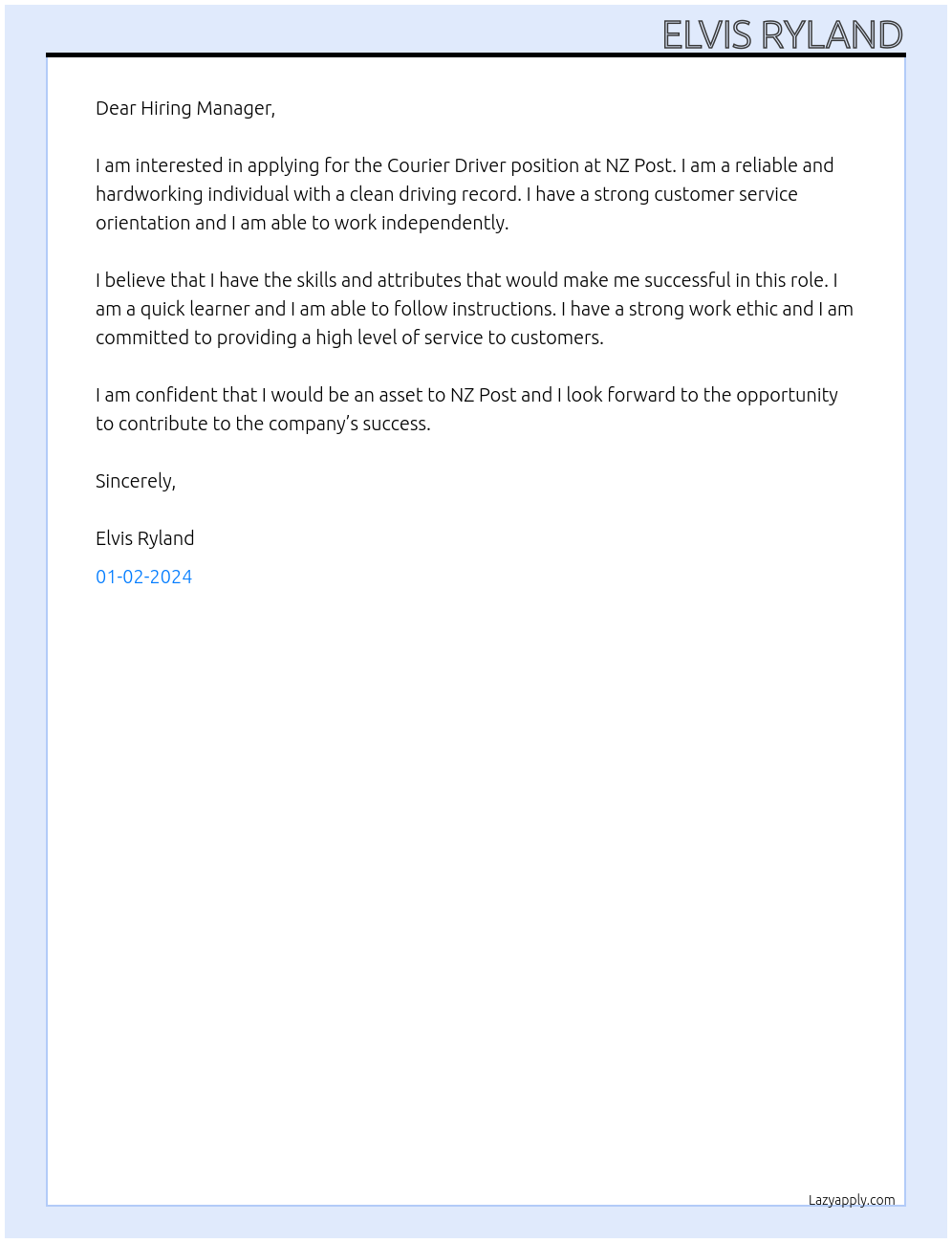 Courier Driver At NZ Post Cover Letter