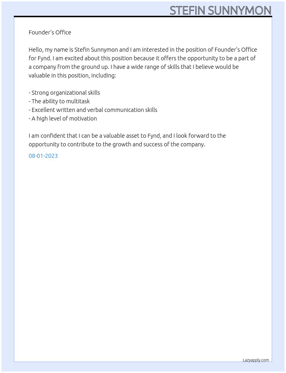 Founder's Office At Fynd Cover Letter