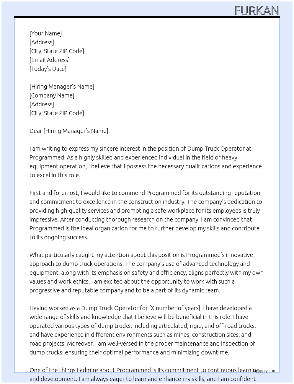 Dump Truck Operator At Programmed Cover Letter