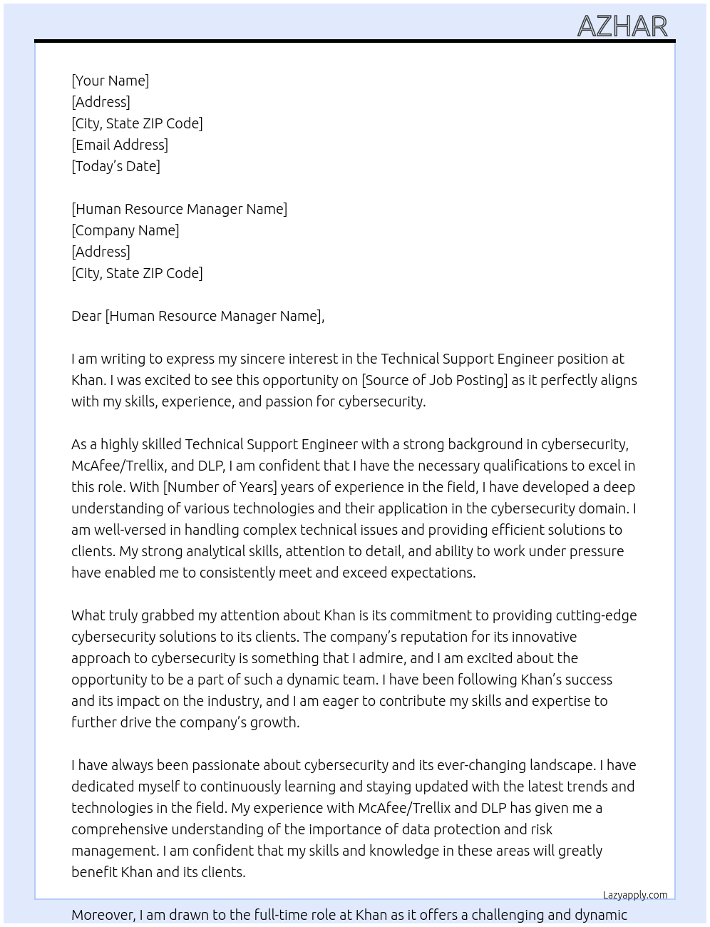 Technical support engineer At Khan Cover Letter