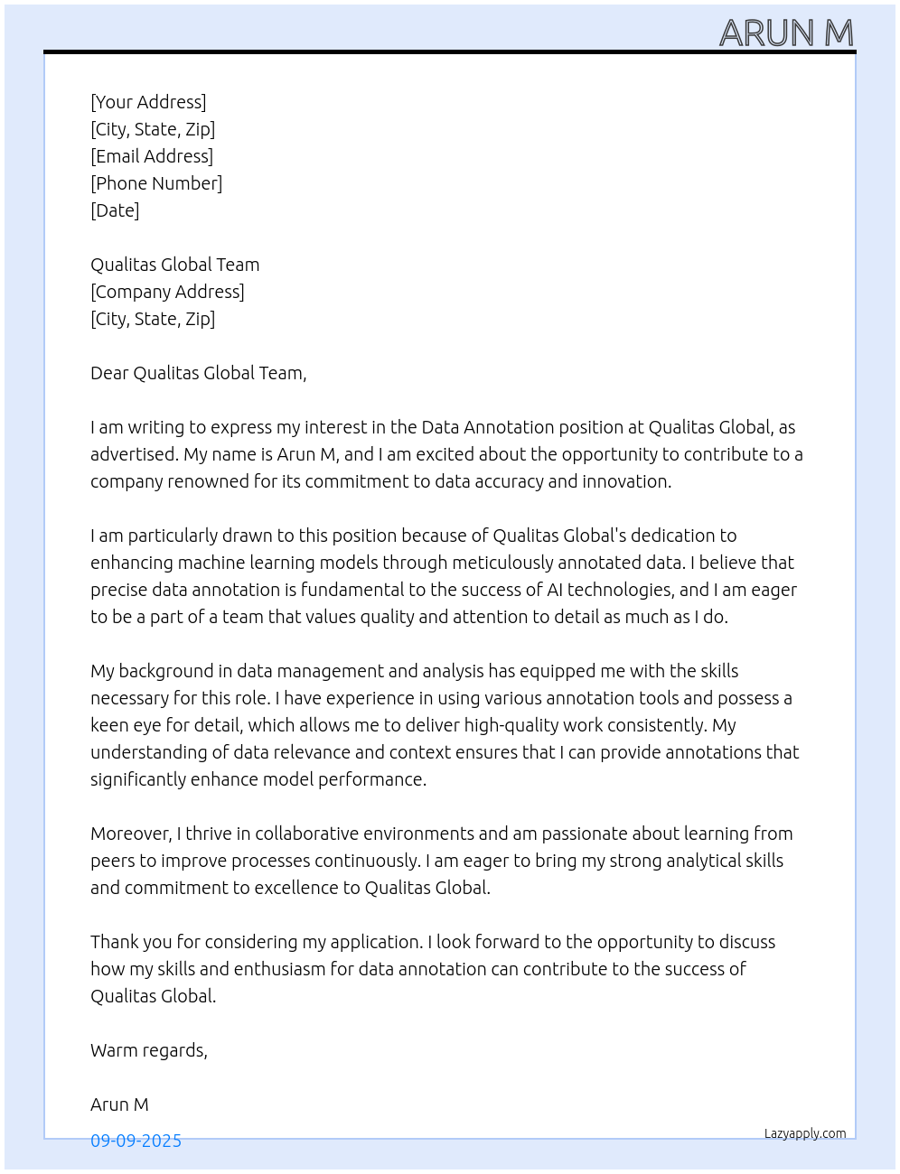 data annotation At Qualitas Global Cover Letter