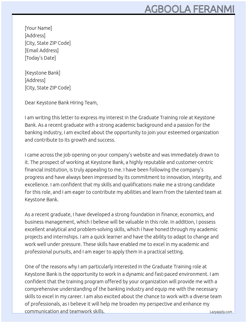 Graduate Training  At Keystone  Cover Letter