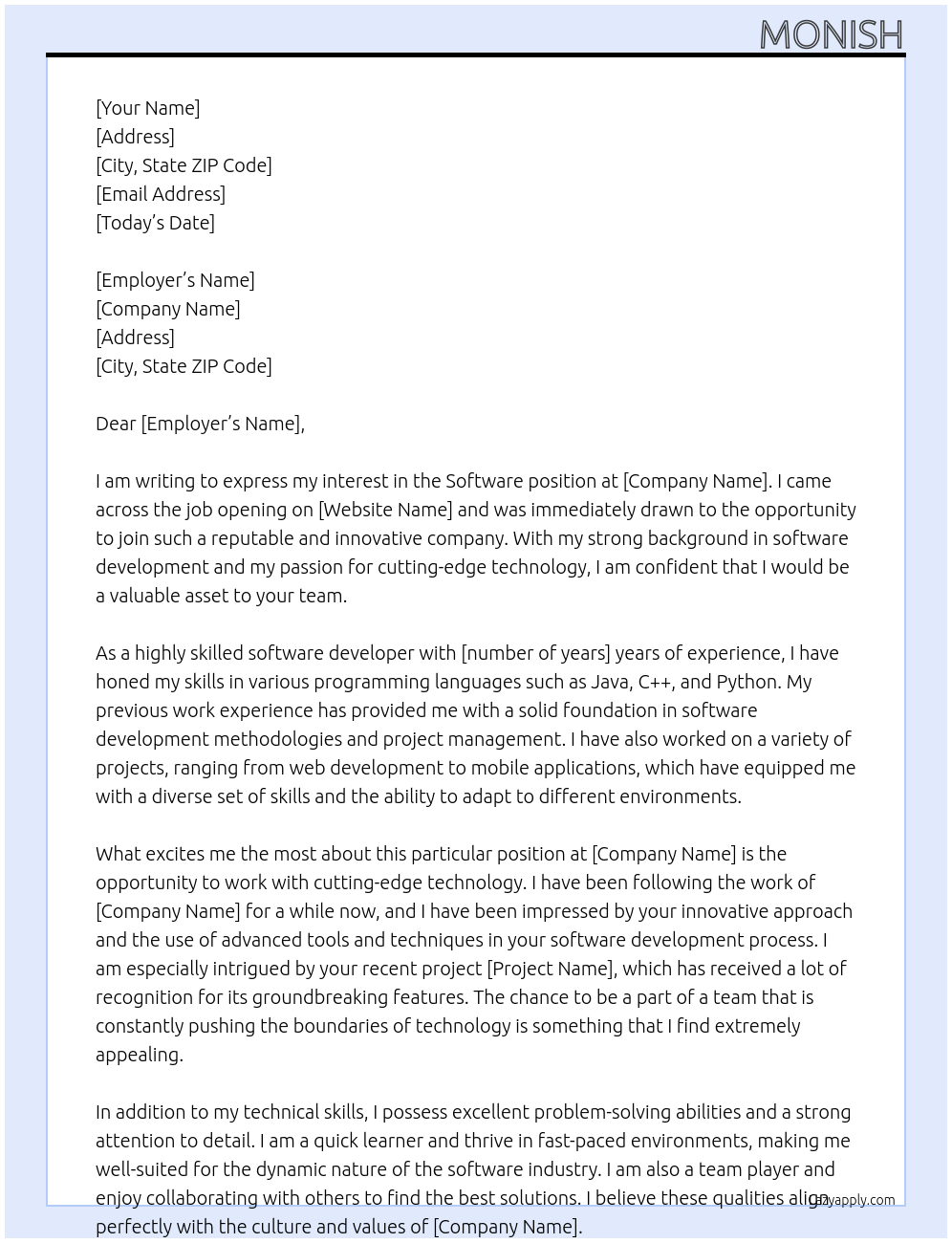 Software At . Cover Letter