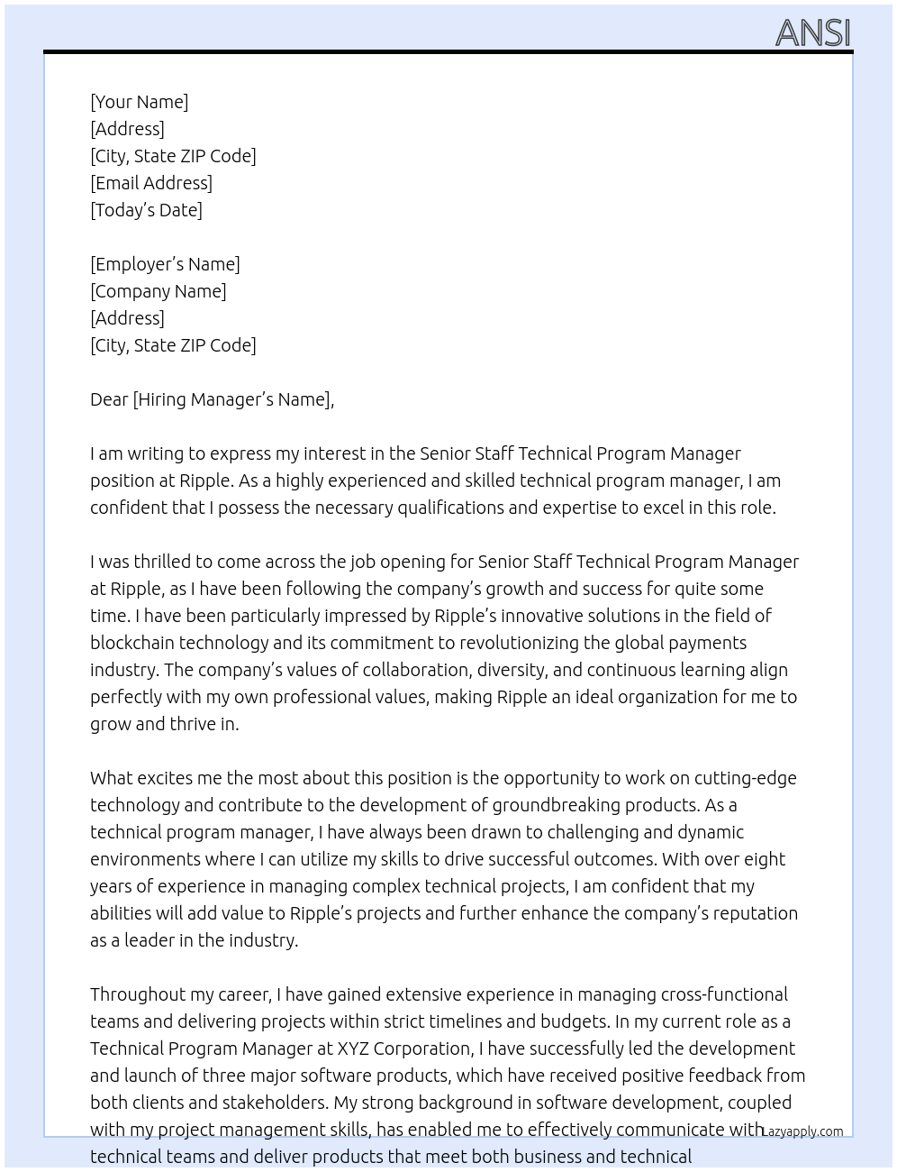 Senior Staff Technical Program Manager At Ripple Cover Letter