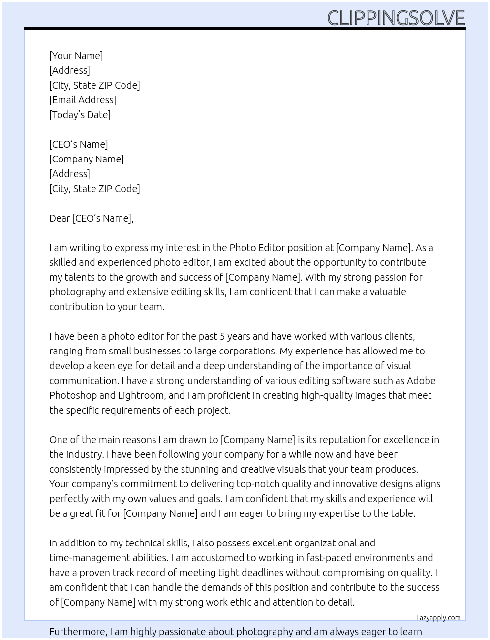 photo editor At mom Cover Letter