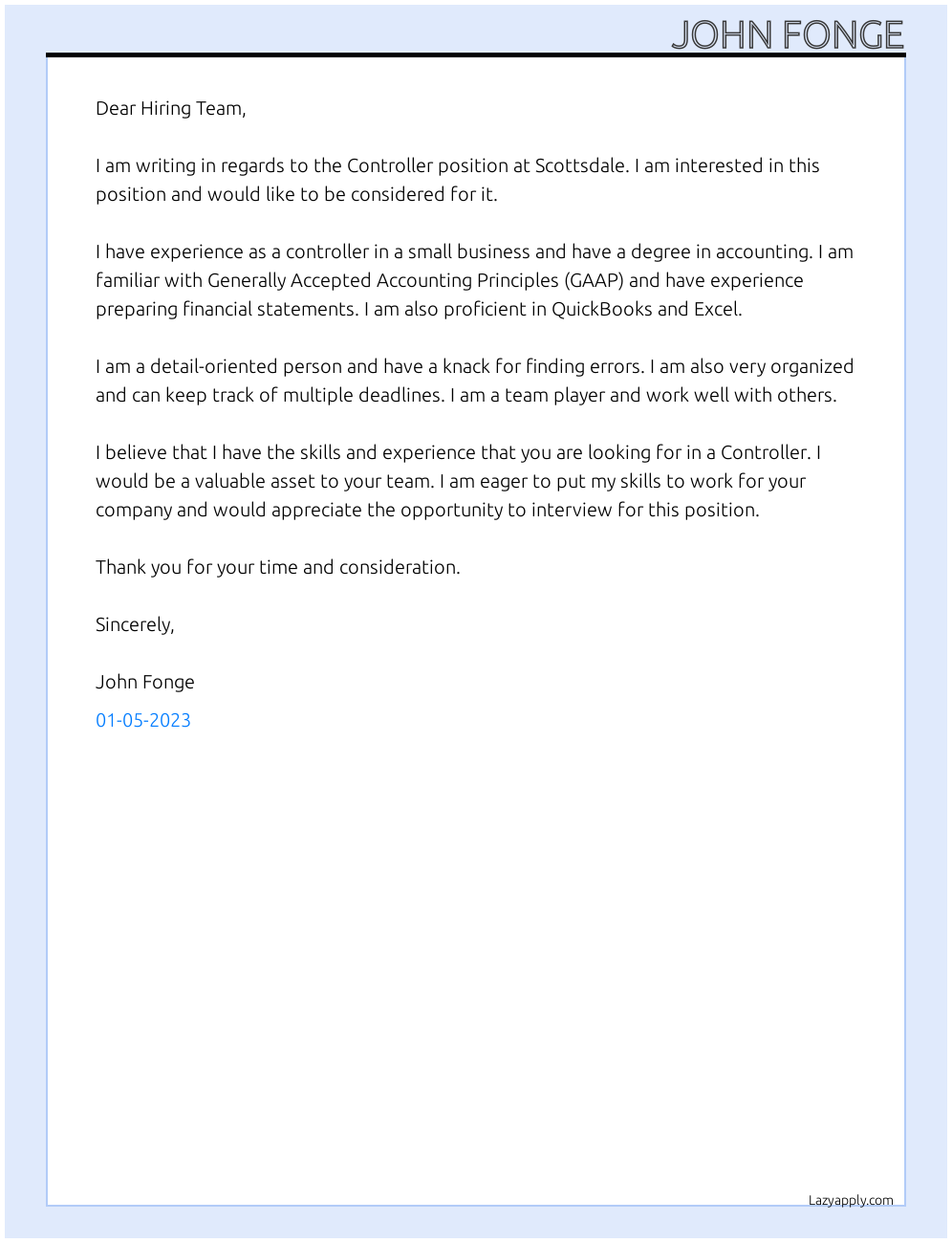 Cover Letter For Scottsdale LazyApply