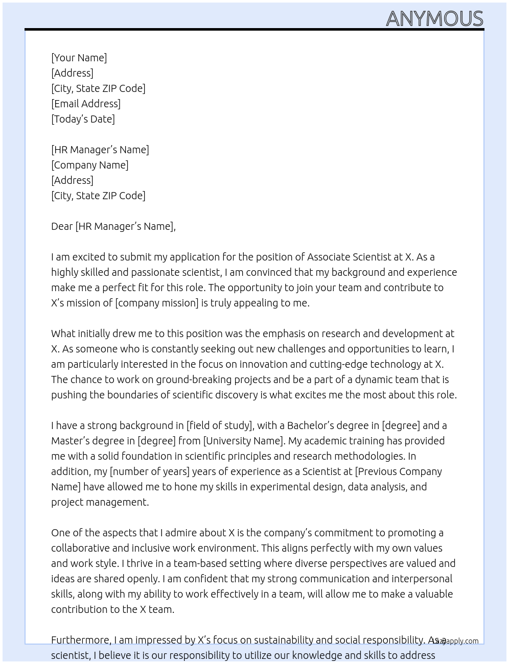 Cover letter for associate scientist - LazyApply